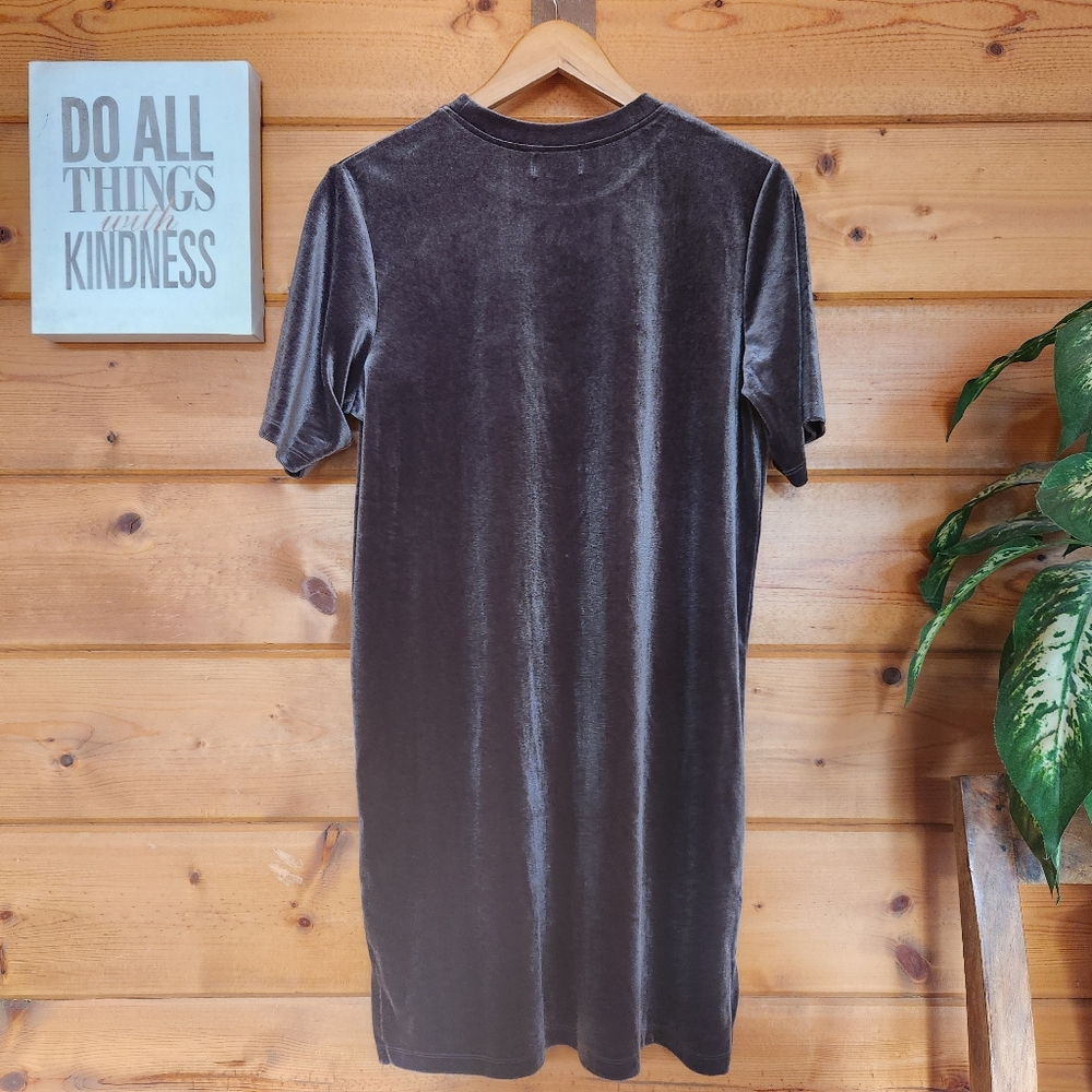 Mud Pie Bennett Gray Velvet Short Sleeve Tshirt Knee Length Dress Soft Sz Small - Picture 6 of 7